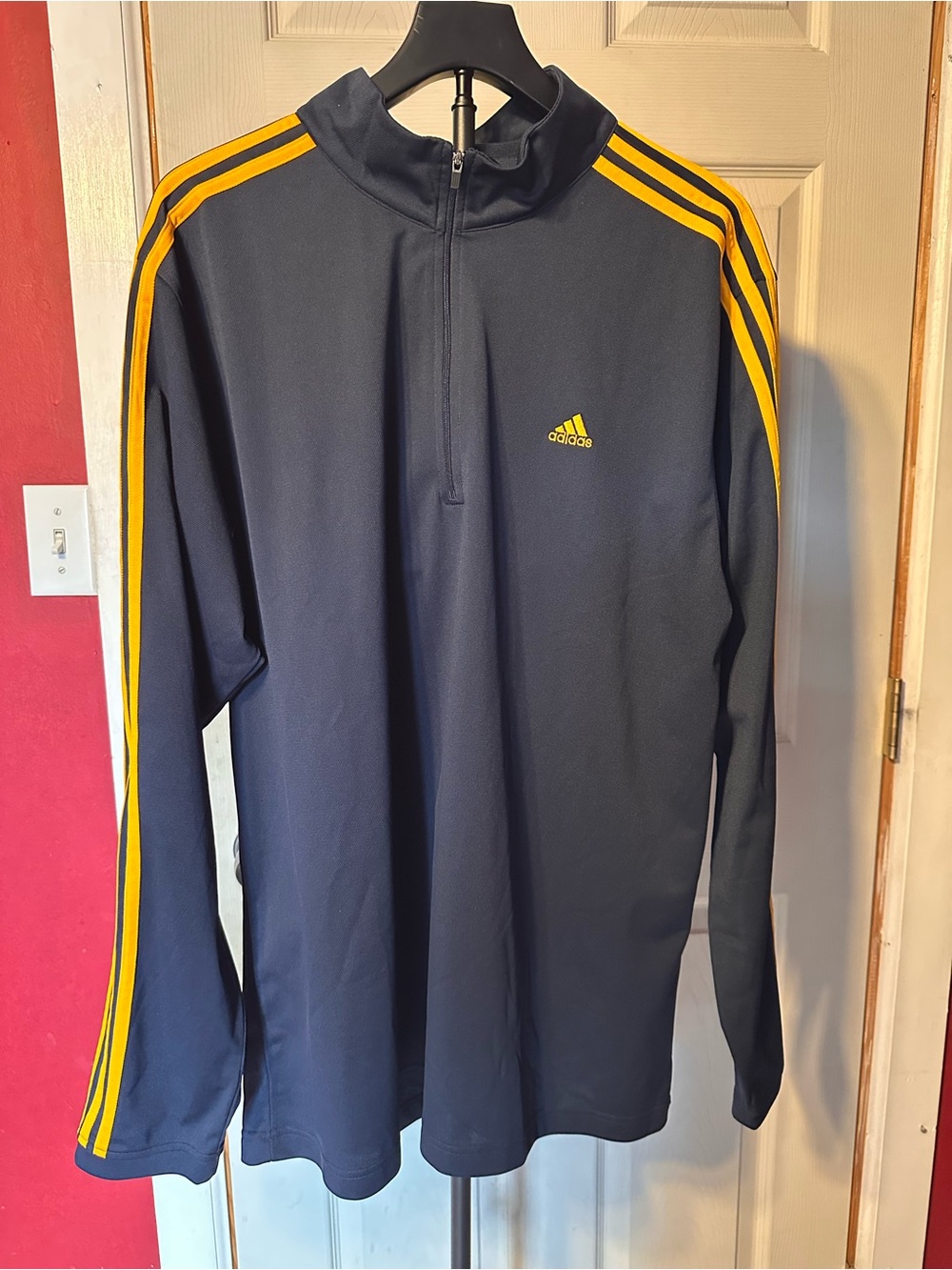 Adidas Vintage 2007 3 Stripe Quarter Zip Pullover Navy Gold XXL
